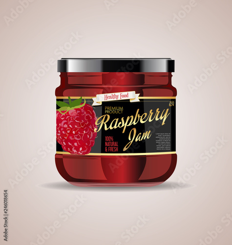 glass jar mockup raspberry jam package design