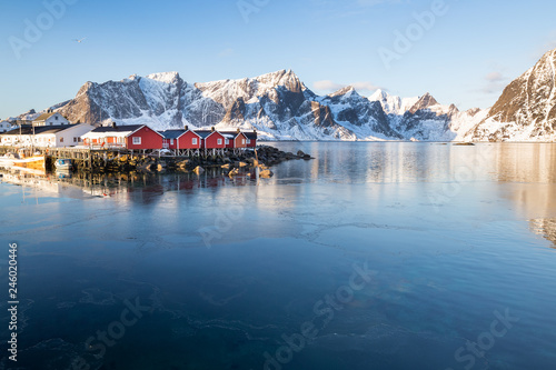 Little fishing village Hamnoy and Sakrisoy on Lofoten (Norway) seen during a beautiful sunrise in winter © Alexander Erdbeer