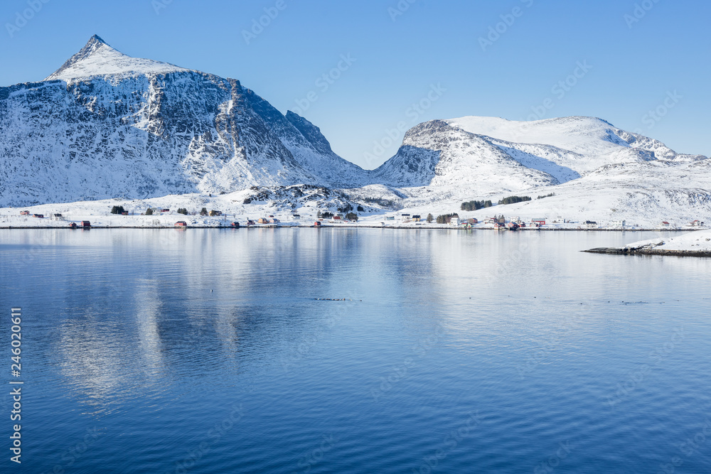 Lofoten islands in Norway during a beautiful winter day