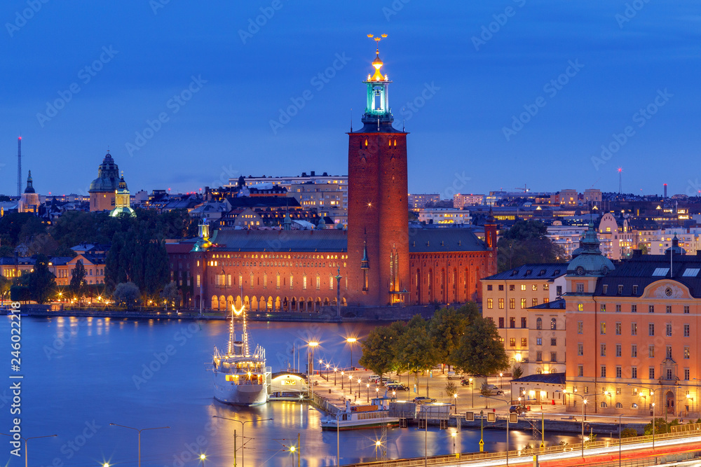 Stockholm. City Hall on the sunset.