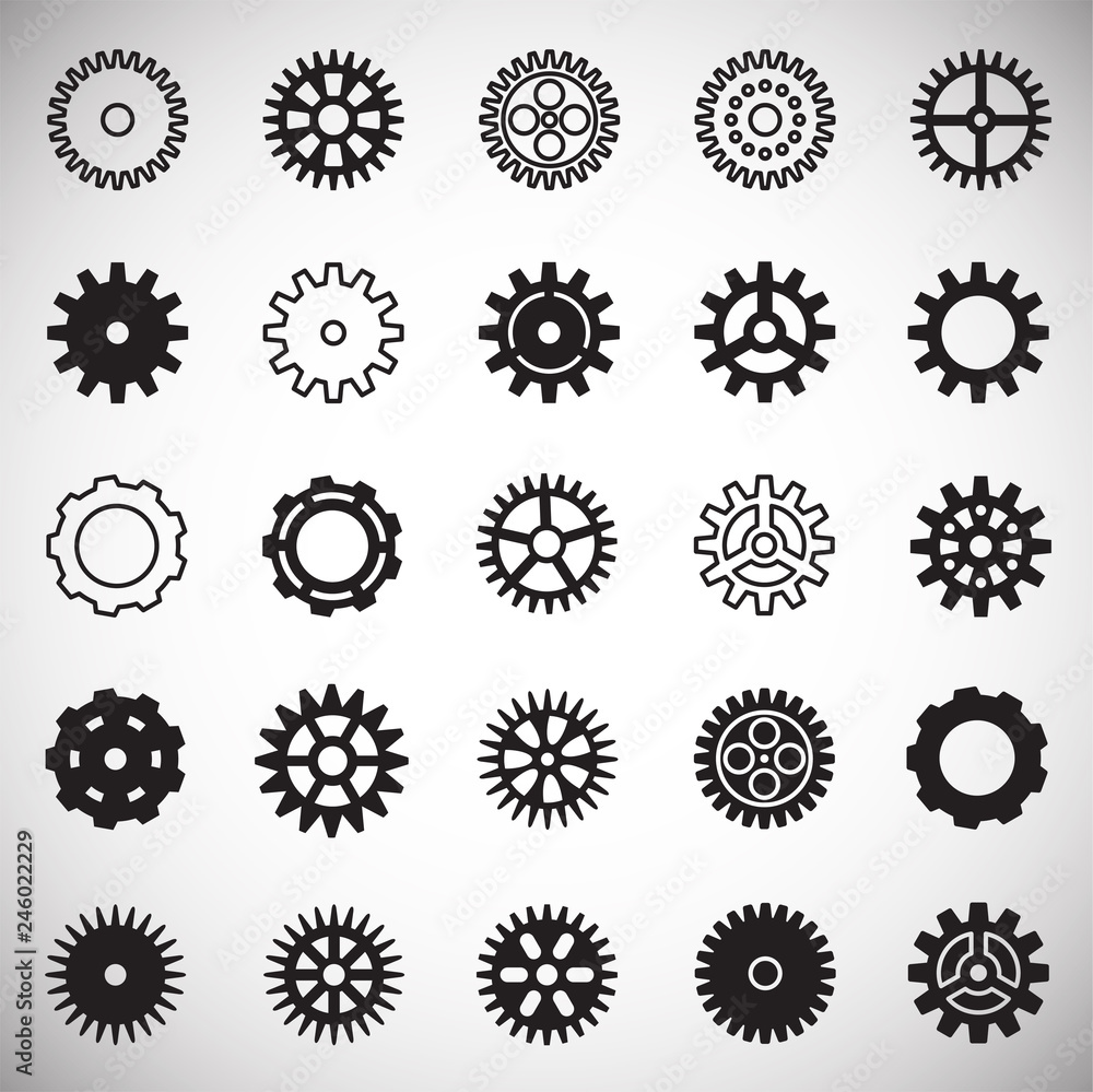 Gear icons set on white background for graphic and web design, Modern simple vector sign. Internet concept. Trendy symbol for website design web button or mobile app Gear icons set on white background for graphic and web design, Modern simple vector sign. Internet concept. Trendy symbol for website design web button or mobile app