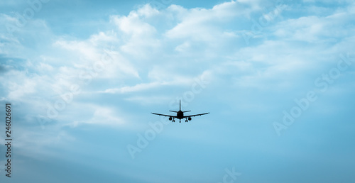 Fototapeta Naklejka Na Ścianę i Meble -  Passenger jet flying into cloudly horizon