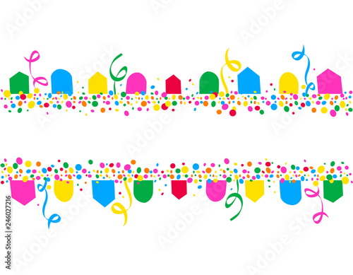 Horizontal background of party flags and colorful dots
