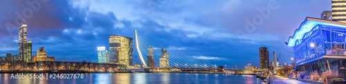 High Resolution Panorama of Rotterdam with Erasmus Bridge, Skyscrapers, River Meuse