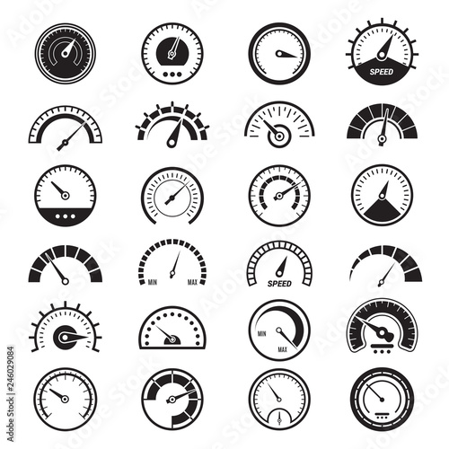 Level measure infographic. Speedometer sign fuel limit speed indicator vector black signs. Indicator measure, guage full, fuel gauge illustration photo