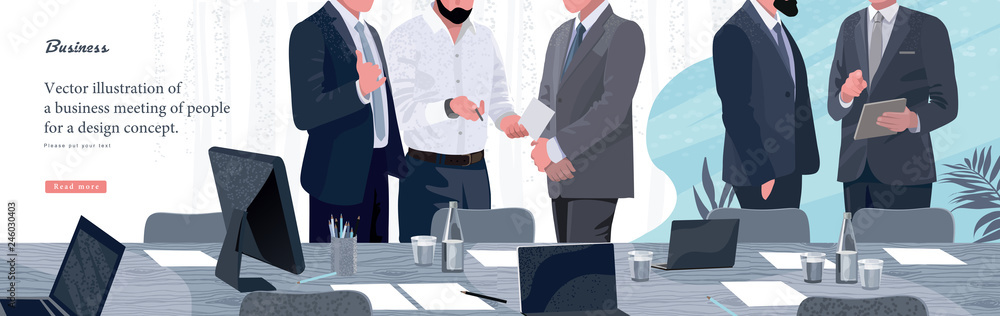 Vector illustration for business and finance. Informal meeting of business people, entrepreneurs and managers of the company. - obrazy, fototapety, plakaty 