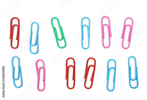 Set colorful paper clips isolated on white background