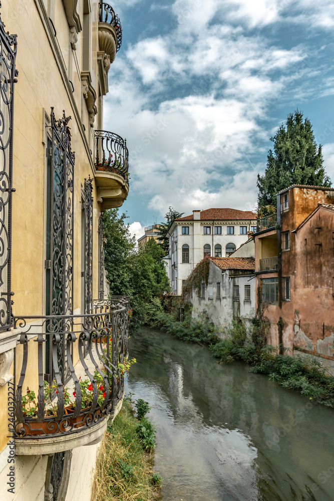 Beautiful view of a canal in Padua city, Veneto, Italy