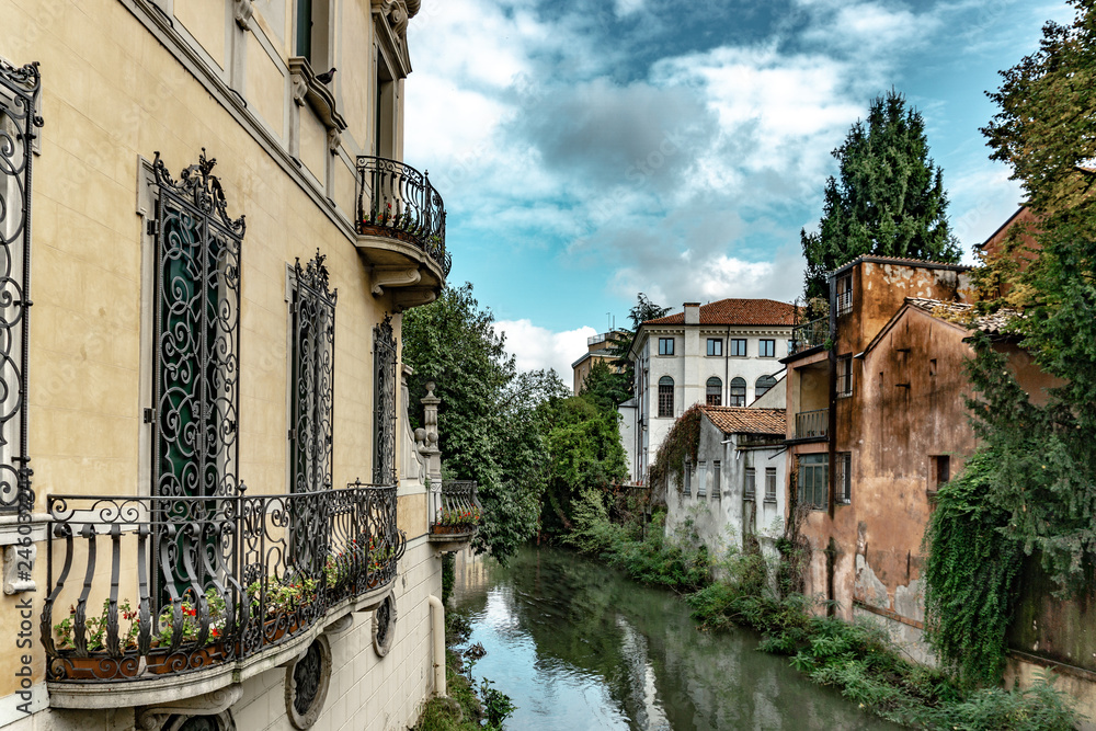 Beautiful view of a canal in Padua city, Veneto, Italy