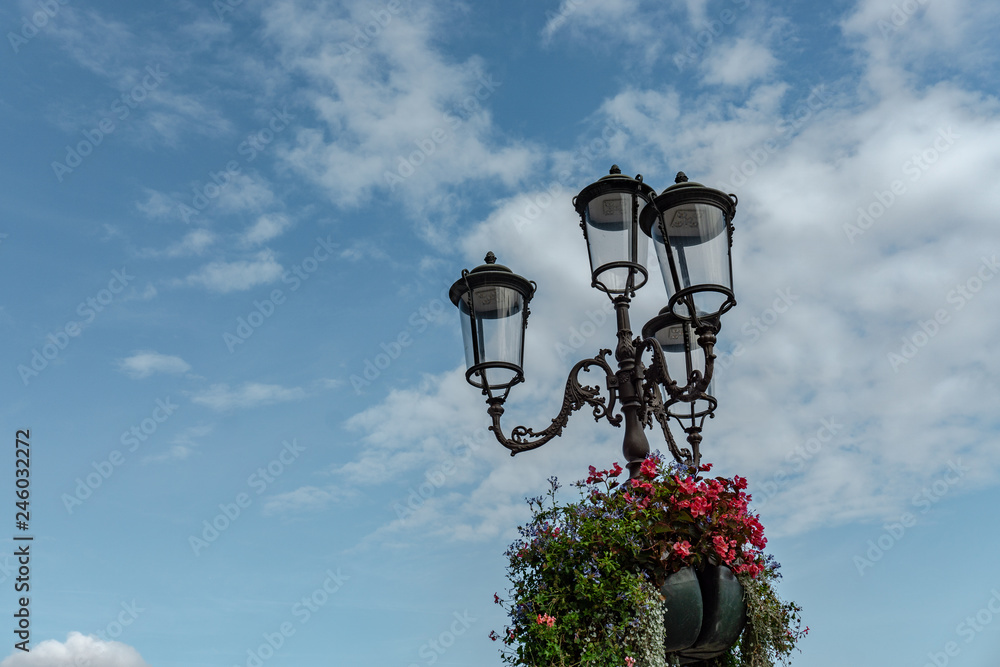 Beautiful night lamp with flowers In Prato della Valle, Padua, Veneto, Italy