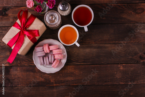 macaron or macaroons cookie, tasty dessert. food background