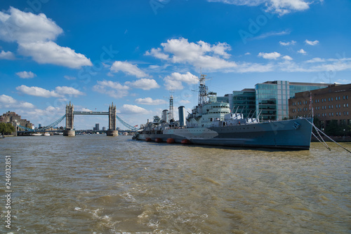 Photography LONDON, UK - SEPTEMBER 9, 2018: Military Cruiser Belfast (HMS Belfast) is the pr