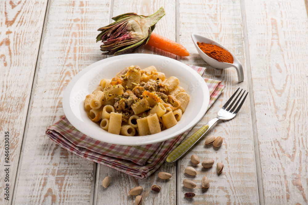 pasta with artichokes cream carrots and pistachio nuts pasta with artichokes cream carrots and pistachio nuts