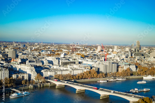 Waterloo bridge and other buildings on far view on skyline of london
