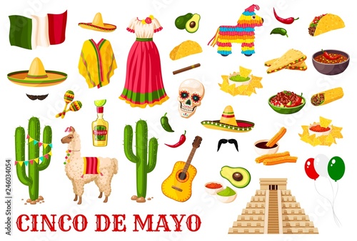 Cinco de Mayo traditional Mexican holiday symbols