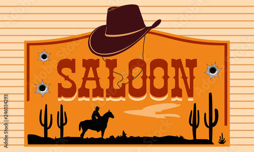 Saloon - Wild West. Old america. Cowboys with guns. Sign a pub. A restaurant. Bar. Buffet. Beerhouse. Cafe. Coffee house. Tavern