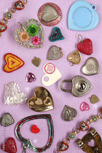 A Valentines Themed Background With Various Heart Shaped Objects