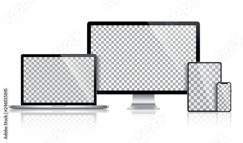 Realistic set of Monitor, laptop, tablet, smartphone - Stock Vector.