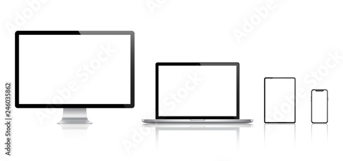 Realistic set of Monitor, laptop, tablet, smartphone - Stock Vector.
