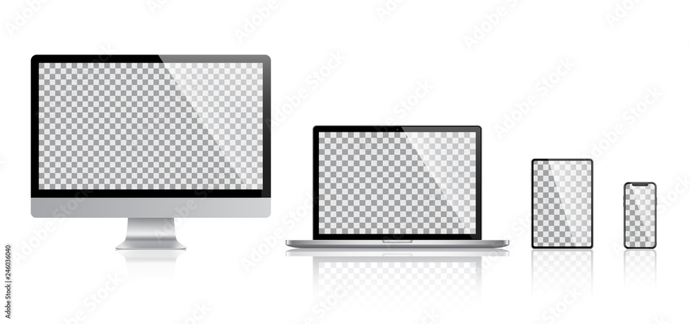 Realistic set of Monitor, laptop, tablet, smartphone - Stock Vector.