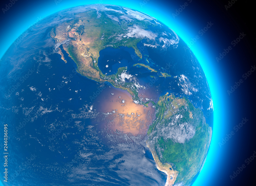 Mappa fisica del mondo, vista satellitare dell'America centrale. Globo.  Emisfero. Rilievi e oceani. Rendering 3D. Elementi di questa immagine sono  forniti dalla NASA Stock Illustration | Adobe Stock