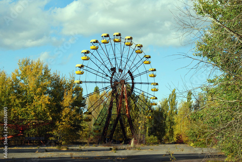 The abandoned streets and buildings in the town of Pripyat in the Chernobyl Exclusion Zone, Ukraine