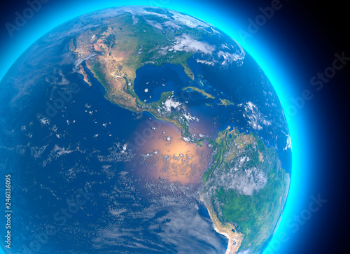 Mappa fisica del mondo, vista satellitare dell'America centrale. Globo. Emisfero. Rilievi e oceani. Rendering 3D. Elementi di questa immagine sono forniti dalla NASA photo
