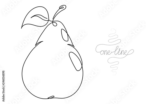 Continuous one line art drawing pear fruit