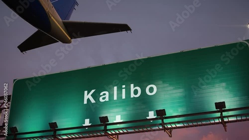 Airplane Take off Kalibo during a wonderful sunrise photo