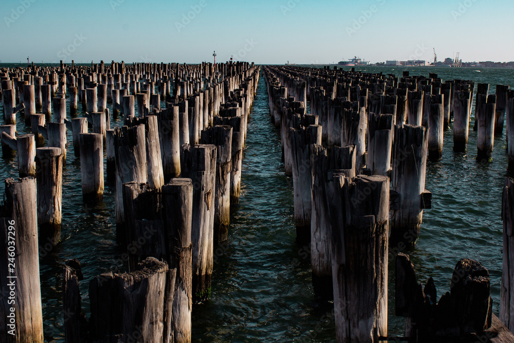 Port Melbourne Post Princes Pier Sea Ocean