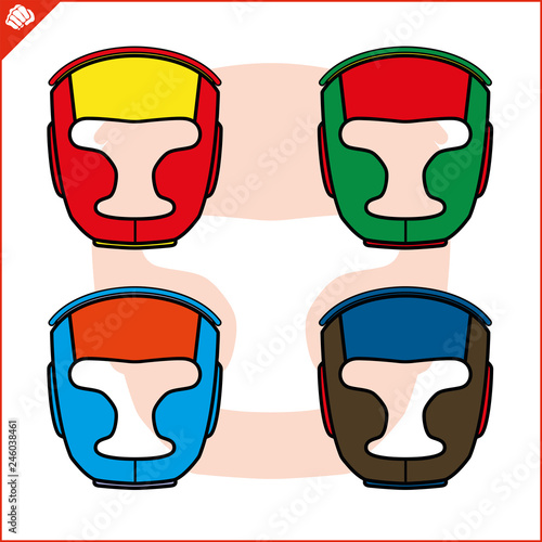 Set martial art colored helmet simbol design. Vector, EPS.