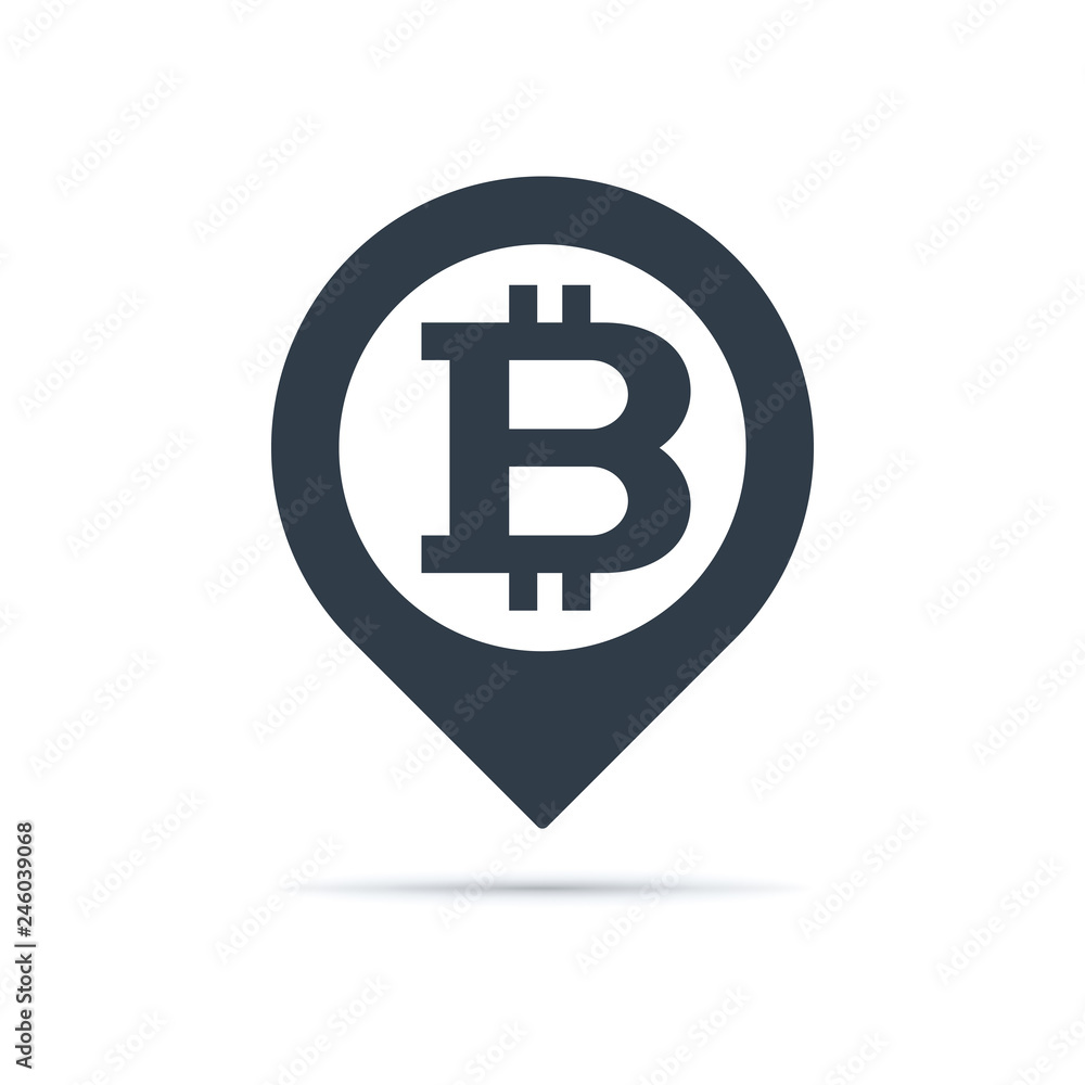 Bitcoin symbol, address pin icon Bitcoin symbol, address pin icon
