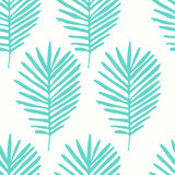 Tropical background with blue hand drawn palm leaves on white. Tropic seamless pattern. Vector.