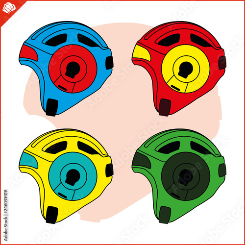 Set martial art colored helmet simbol design. Vector, EPS.