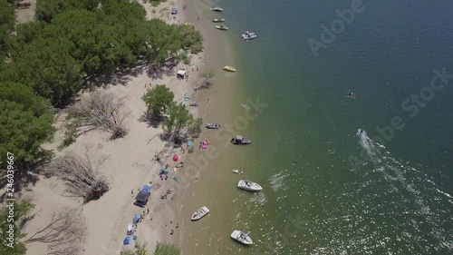 Aerial shot of Boats and beach Glendo Wyoming. photo