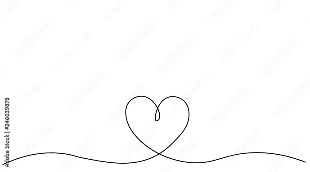 Fototapeta premium Heart background valentine day design, one line draw vector illustration.