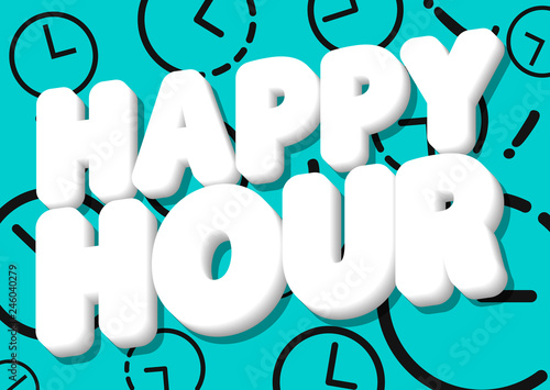 Happy Hour, sale tag, poster design template, vector illustration