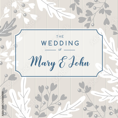 Elegant wedding invitation background. Vector greeting card design with tender floristic elements and area for text.