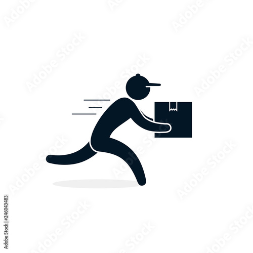 Courier in a hurry to deliver a package, Vector isolated icon for shipping service logistics. Delivery concept