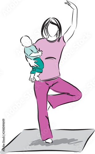 yoga mother with baby illustration
