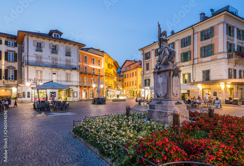 Al Fresco restaurants in Piazza Daniele Ranzoni at dusk, Intra, Verbania, Province of Verbano-Cusio-Ossola, Lake Maggiore, Italian Lakes photo