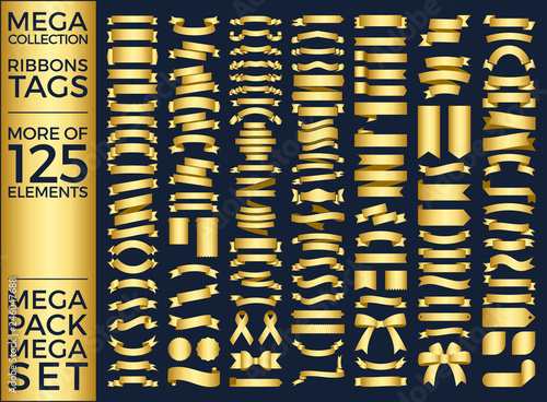 Beautiful Ribbons, Tags and Bows Collection Set Vector Design Eps 10	