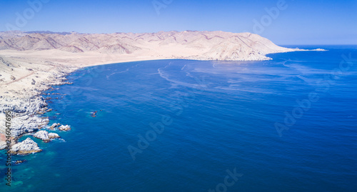 Atacama Desert has amazing beaches like this one called "Cifuncho" in Taltal town at Antofagasta region, Chile. An aerial view of the beach with the drone © abriendomundo