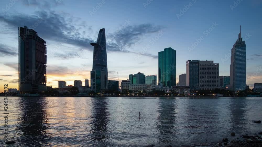 Time lapse landscape skyline sunset to night of Ho Chi Minh city or Sai Gon. Royalty high-quality stock footage time lapse Ho Chi Minh City in sunset to night. Timelapse or time lapse is fast video Time lapse landscape skyline sunset to night of Ho Chi Minh city or Sai Gon. Royalty high-quality stock footage time lapse Ho Chi Minh City in sunset to night. Timelapse or time lapse is fast video