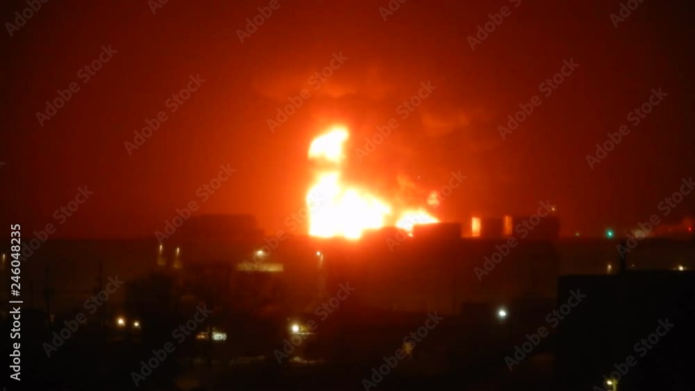 Big Flames Burning Building At Night With Fire Trucks And Hoses Spraying Water 002 Big Flames Burning Building At Night With Fire Trucks And Hoses Spraying Water 002