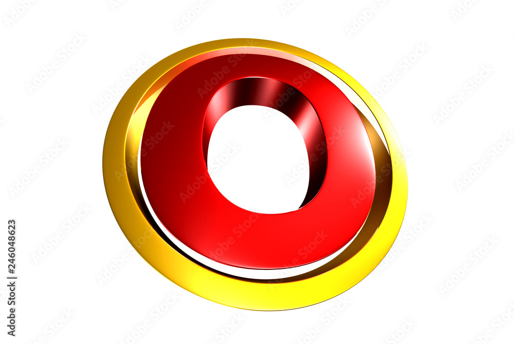 O red circle around,O 3d white background. O red circle around,O 3d white background.
