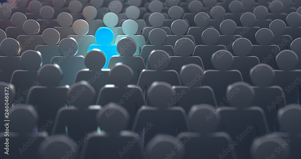 Fototapeta premium Stand out from the crowd and different creative idea concepts, man standing out of crowd - 3d rendering