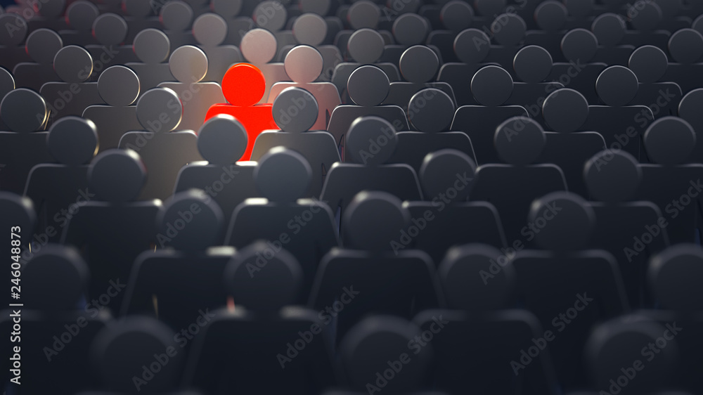 Fototapeta premium Stand out from the crowd and different creative idea concepts, man standing out of crowd - 3d rendering