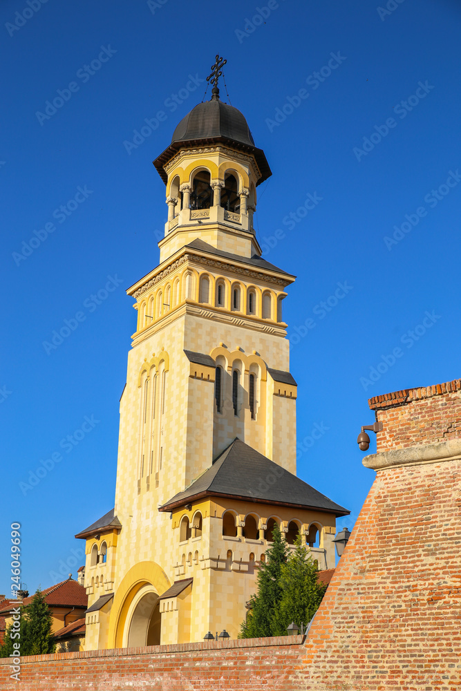 Bell tower of The Coronation Cathedral in Alba Iulia, Romania	