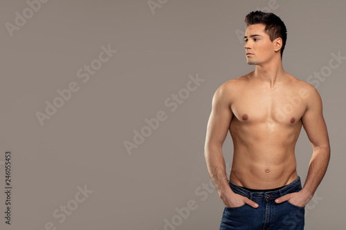 Handsome man with muscular torso.